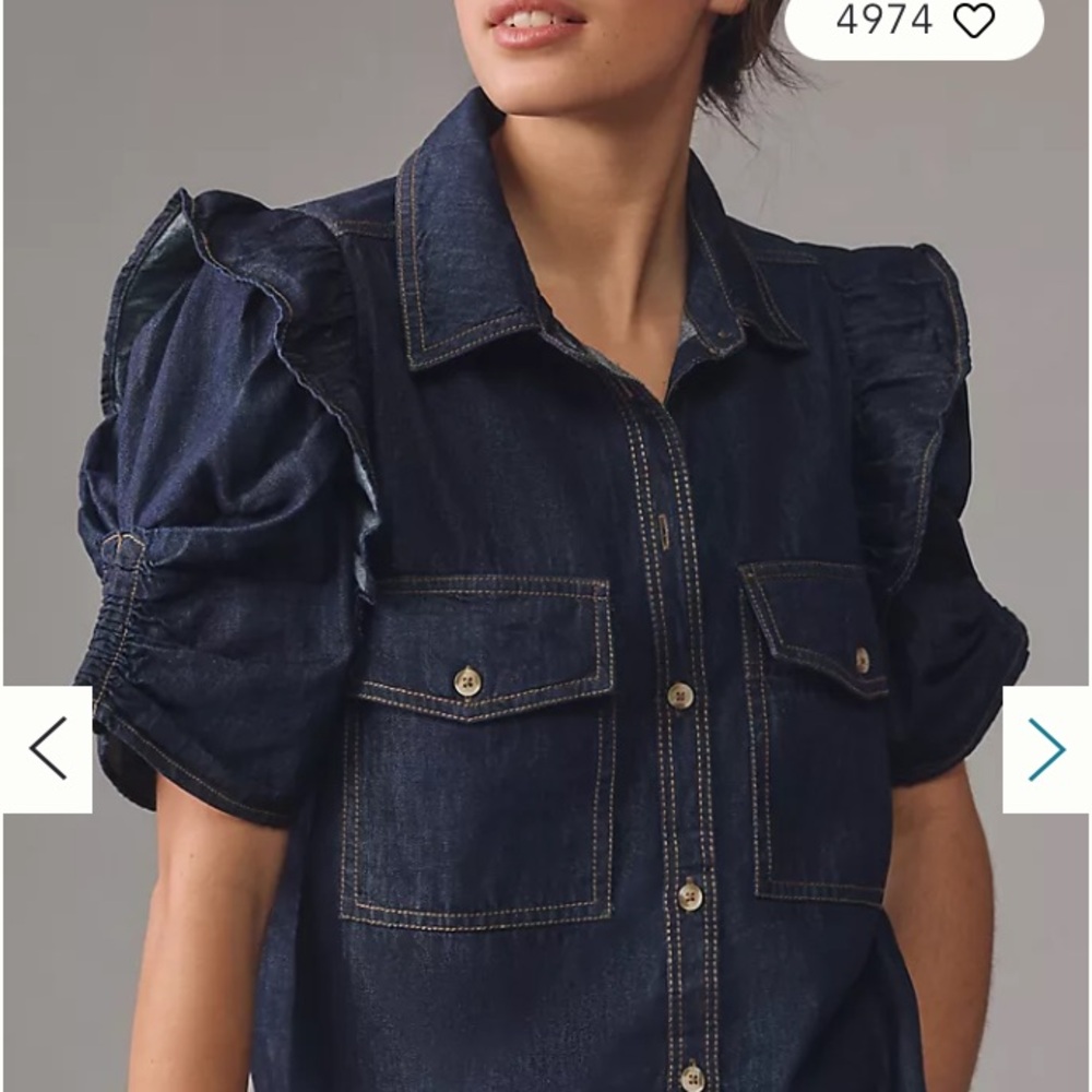 Anthropologie The Ozzi Ruffle-Sleeve Buttondown Shirt by Pilcro Size S - Picture 3 of 11